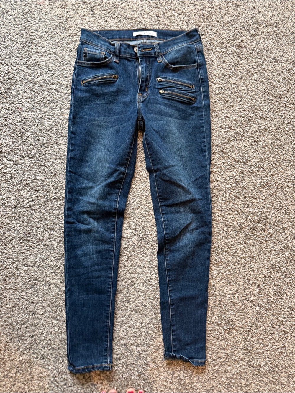 KanCan Dark Blue Skinny Jeans with Double Zipper Detail